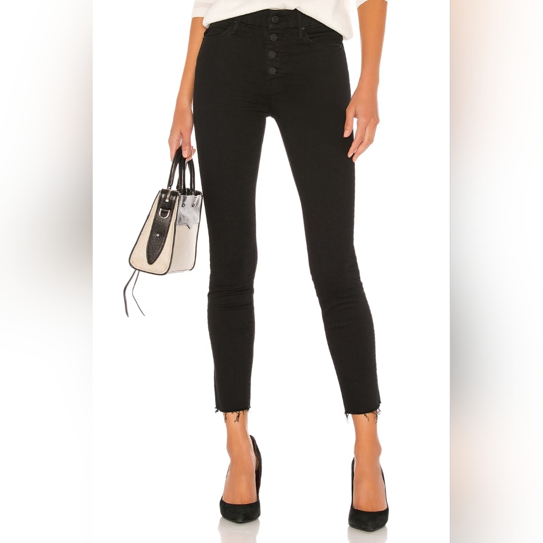 Mother The Pixie Ankle Fray Jeans In Not Guilty Black Size 26